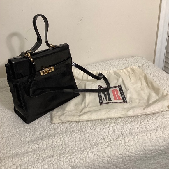Michael Rome Handbags - Vintage Michael Rome Patent Leather Handbag with Gold Accents and Dust Cover